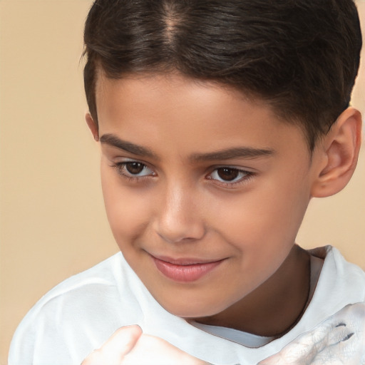 Joyful white child male with short  brown hair and brown eyes