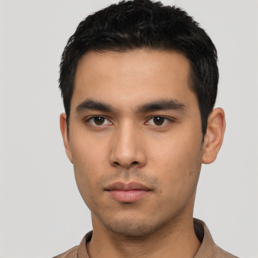 Neutral asian young-adult male with short  black hair and brown eyes