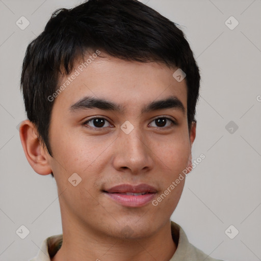 Neutral asian young-adult male with short  brown hair and brown eyes