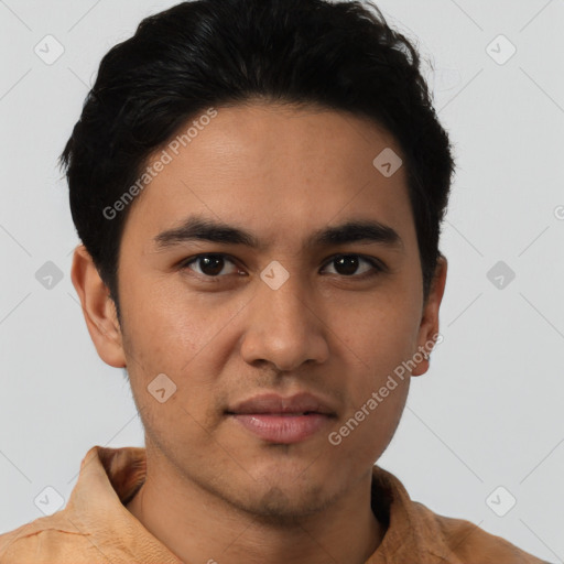 Neutral asian young-adult male with short  brown hair and brown eyes