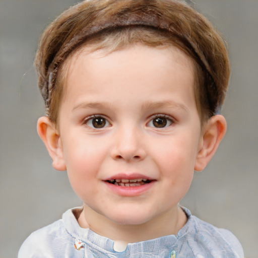 Joyful white child female with short  brown hair and brown eyes