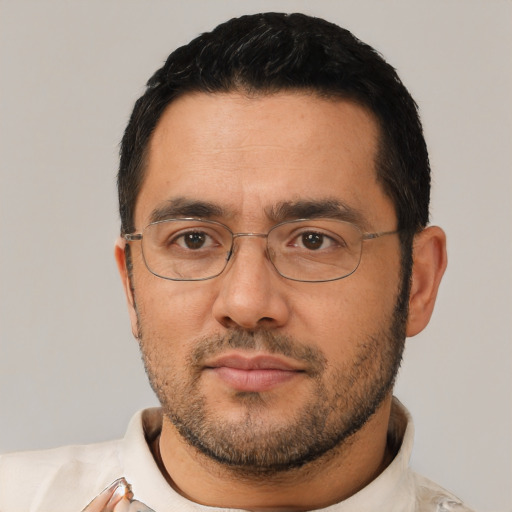 Neutral asian adult male with short  black hair and brown eyes