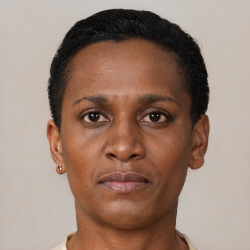 Neutral black young-adult female with short  brown hair and brown eyes