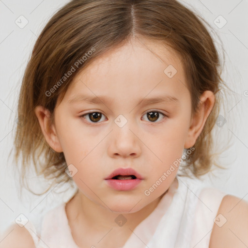 Neutral white child female with medium  brown hair and brown eyes