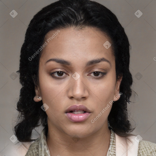 Neutral black young-adult female with medium  black hair and brown eyes