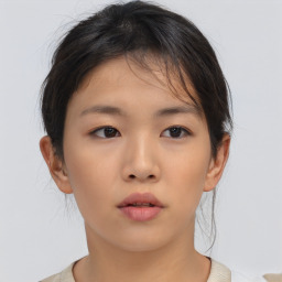 Neutral asian young-adult female with medium  brown hair and brown eyes