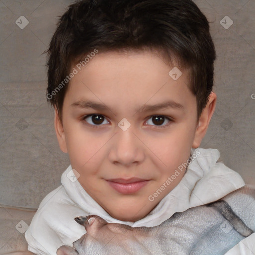 Joyful white child male with short  brown hair and brown eyes