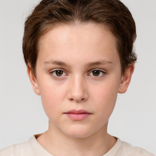 Neutral white child female with short  brown hair and brown eyes