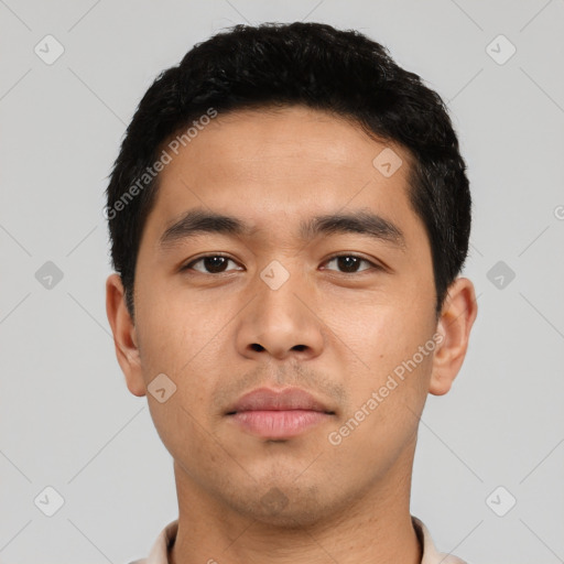 Neutral asian young-adult male with short  black hair and brown eyes