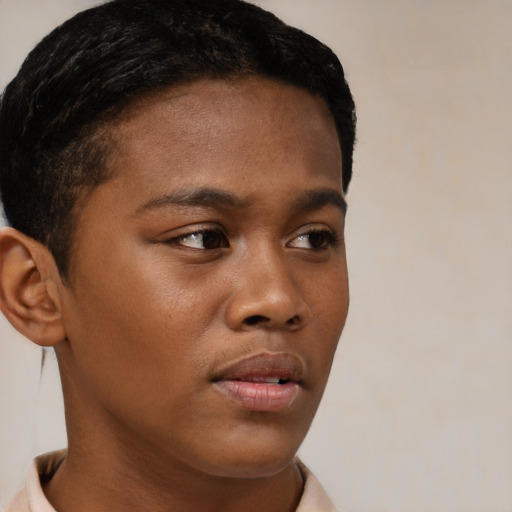 Neutral black young-adult female with short  brown hair and brown eyes