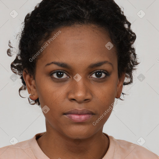 Neutral black young-adult female with short  brown hair and brown eyes