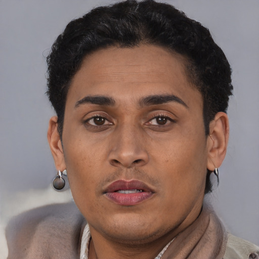 Neutral latino young-adult male with short  brown hair and brown eyes