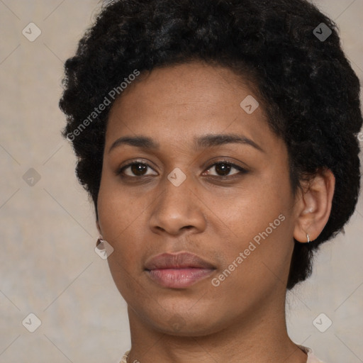 Neutral black young-adult female with short  brown hair and brown eyes