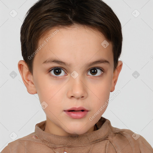 Neutral white child female with short  brown hair and brown eyes