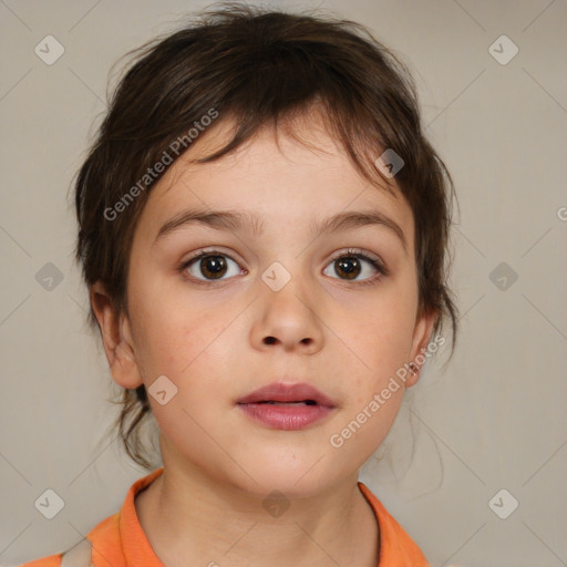 Neutral white child female with medium  brown hair and brown eyes