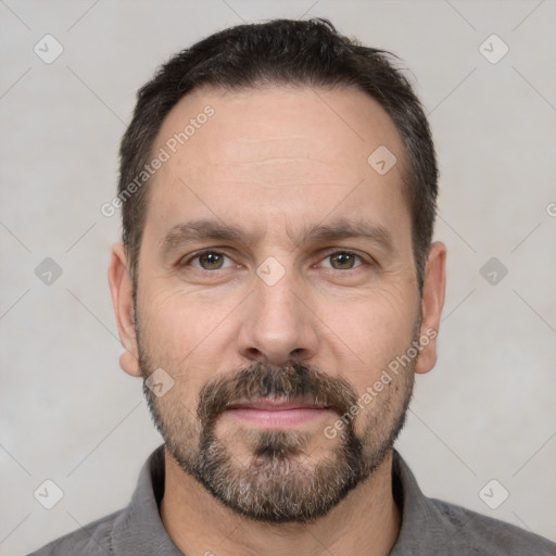 Neutral white adult male with short  brown hair and brown eyes