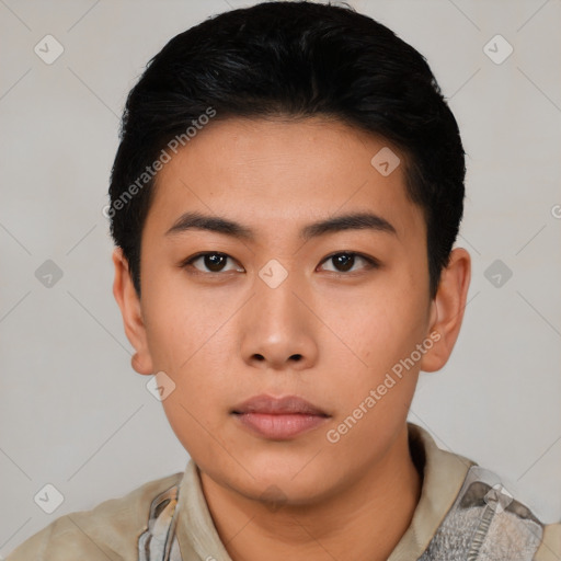 Neutral asian young-adult male with short  black hair and brown eyes