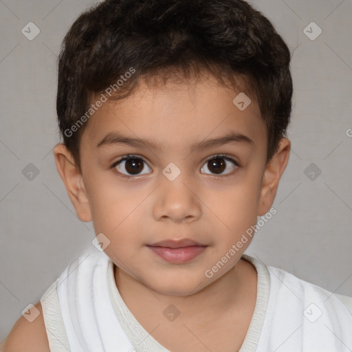 Joyful white child male with short  brown hair and brown eyes