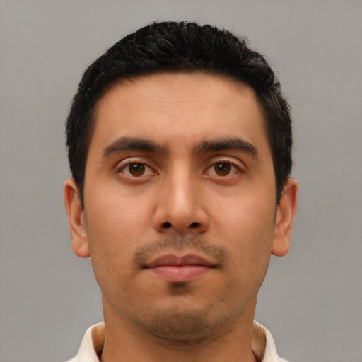 Neutral asian young-adult male with short  black hair and brown eyes