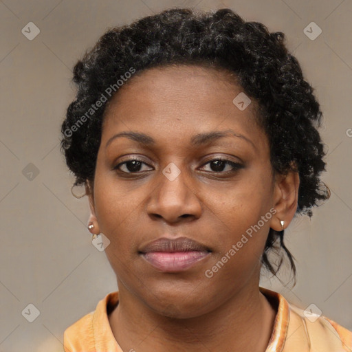 Neutral black young-adult female with short  brown hair and brown eyes