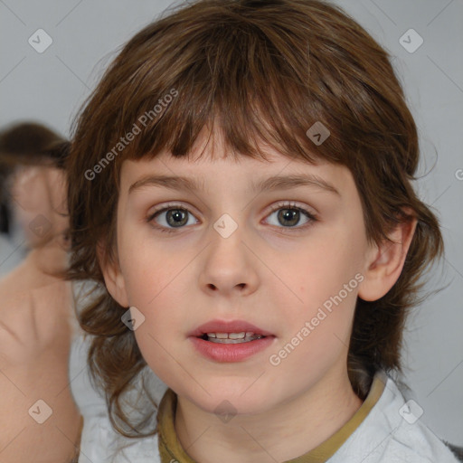 Neutral white child female with medium  brown hair and brown eyes