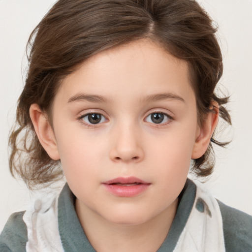 Neutral white child female with medium  brown hair and brown eyes