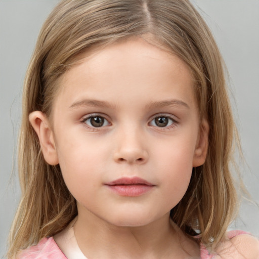 Neutral white child female with medium  brown hair and grey eyes