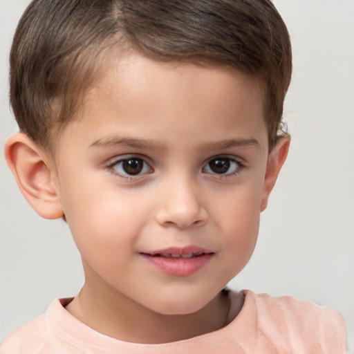 Joyful white child male with short  brown hair and brown eyes