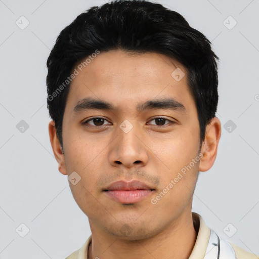 Neutral asian young-adult male with short  black hair and brown eyes