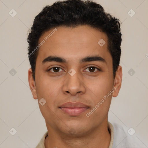 Neutral latino young-adult male with short  brown hair and brown eyes