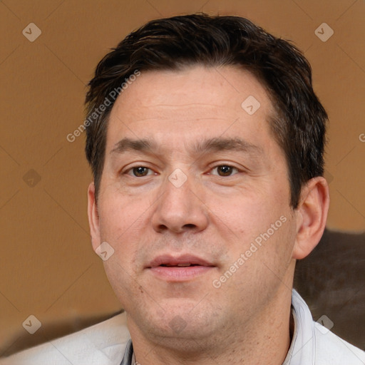 Neutral white adult male with short  brown hair and brown eyes