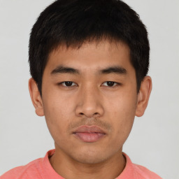 Neutral asian young-adult male with short  brown hair and brown eyes