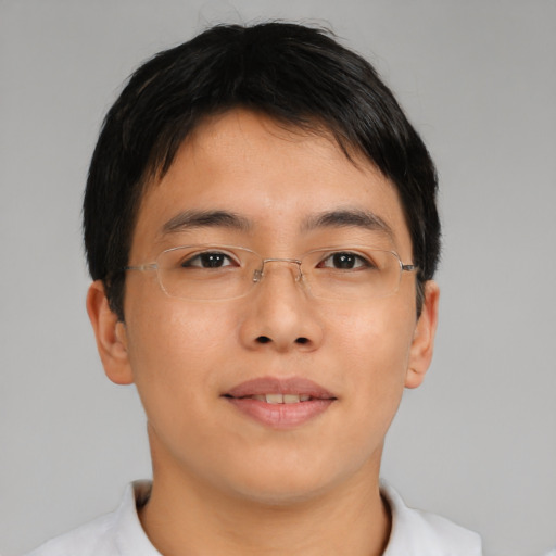 Neutral asian young-adult male with short  brown hair and brown eyes