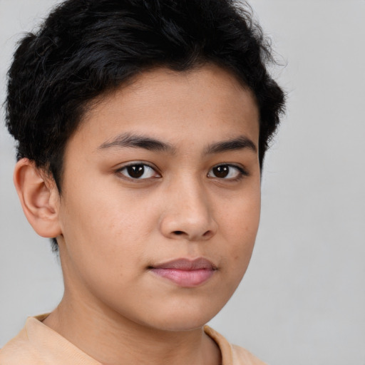 Neutral latino young-adult female with short  brown hair and brown eyes