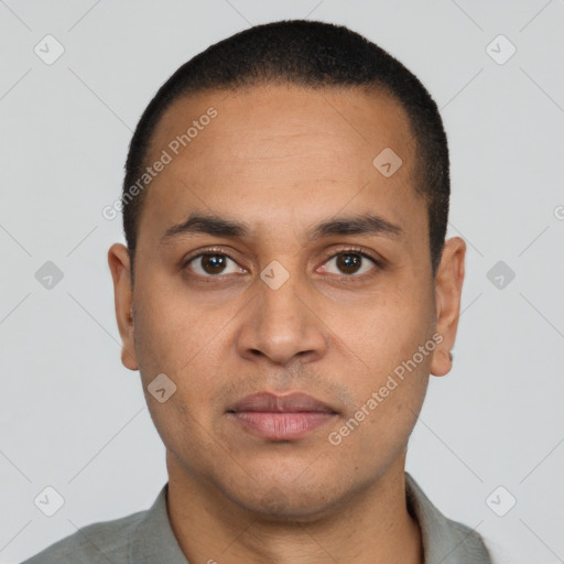 Neutral latino young-adult male with short  brown hair and brown eyes