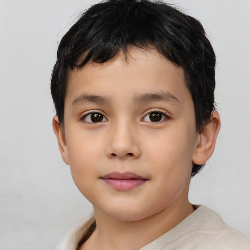 Neutral asian child male with short  brown hair and brown eyes