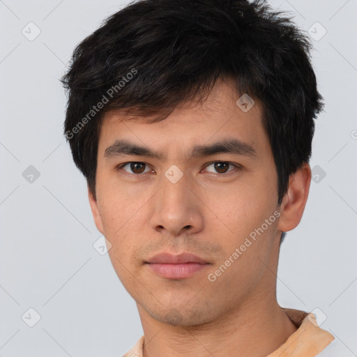 Neutral asian young-adult male with short  brown hair and brown eyes