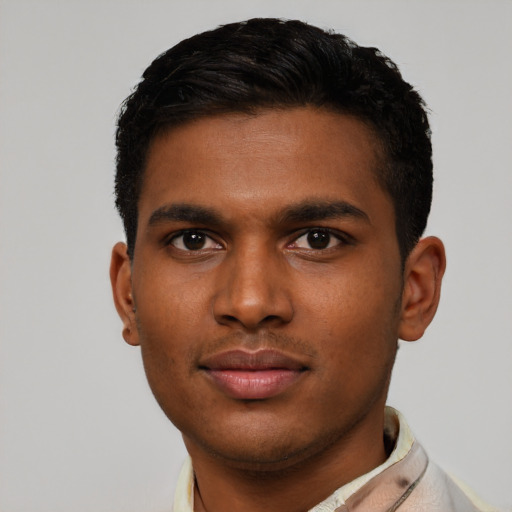Neutral latino young-adult male with short  brown hair and brown eyes