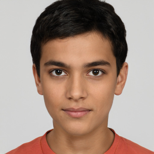 Neutral latino young-adult male with short  brown hair and brown eyes