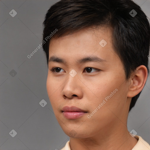 Neutral asian young-adult male with short  brown hair and brown eyes