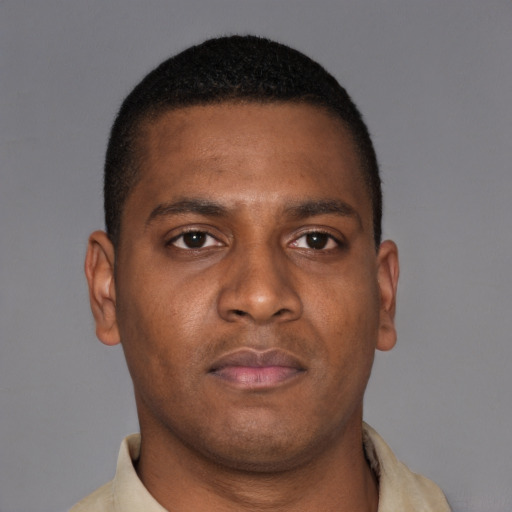 Neutral latino young-adult male with short  brown hair and brown eyes