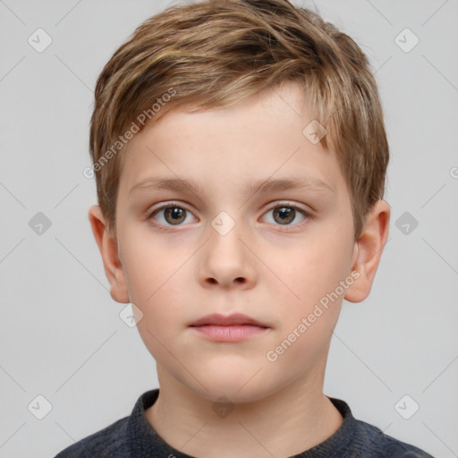 Neutral white child male with short  brown hair and grey eyes