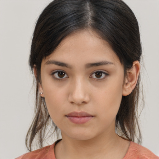 Neutral asian young-adult female with medium  brown hair and brown eyes