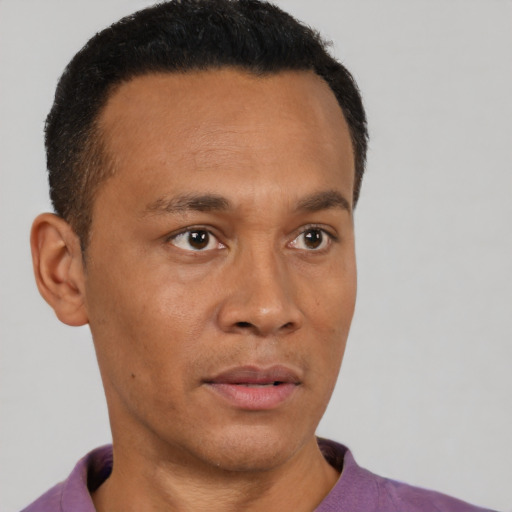 Neutral asian young-adult male with short  brown hair and brown eyes