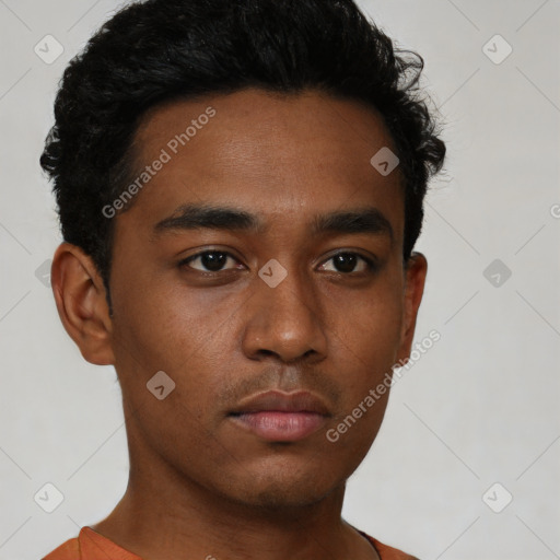 Neutral black young-adult male with short  brown hair and brown eyes