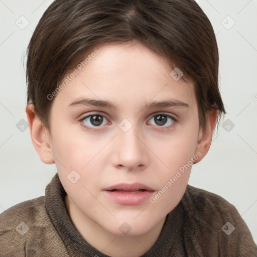 Neutral white child female with short  brown hair and brown eyes