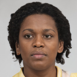 Neutral black young-adult female with short  brown hair and brown eyes