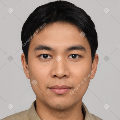 Neutral asian young-adult male with short  black hair and brown eyes