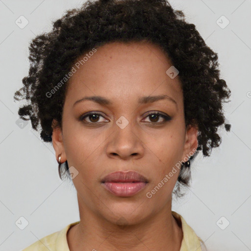 Neutral black young-adult female with short  brown hair and brown eyes