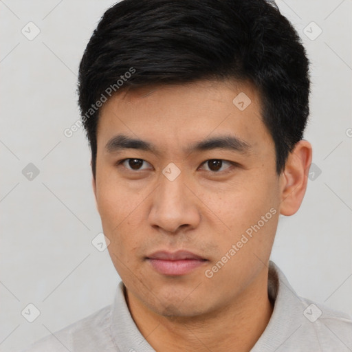 Neutral asian young-adult male with short  black hair and brown eyes